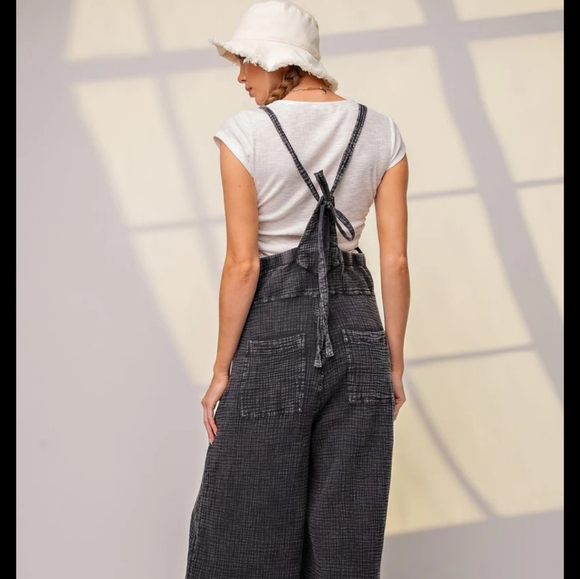 🏷️EASEL Washed Cotton Jumper Overalls Soft Black 1X - Picture 6 of 8